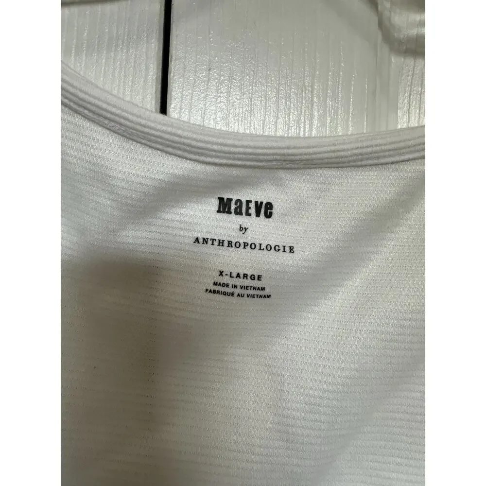 Maeve Anthropologie Top Women XL White Satin Sleeve Blouse Romantic Ribbed